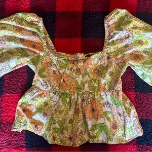 J. Crew Floral Blouse - Green, Orange, Yellow